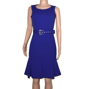 Calvin Klein Women’s Midi Blue Dress with Belt Size 6